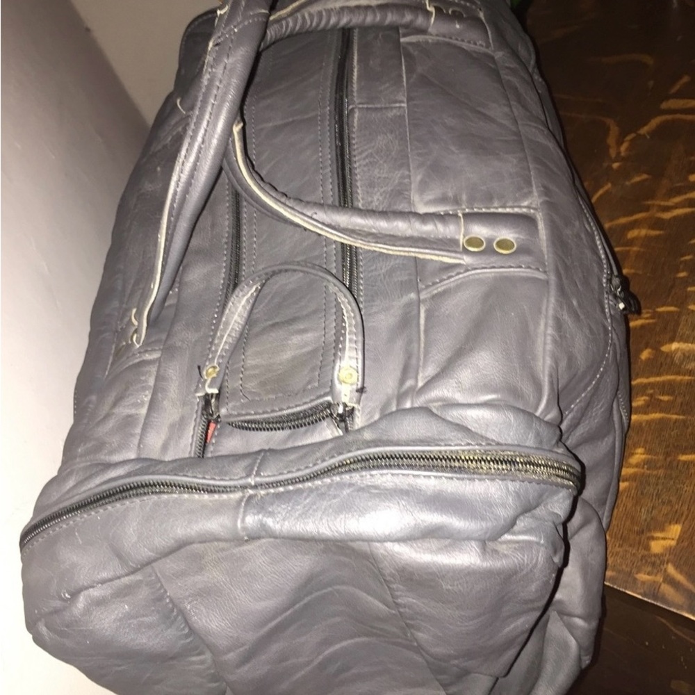 Vintage gray patchwork leather overnight bag